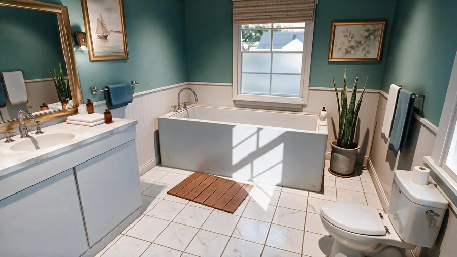 Primary bathroom: the same frame finished by the AI