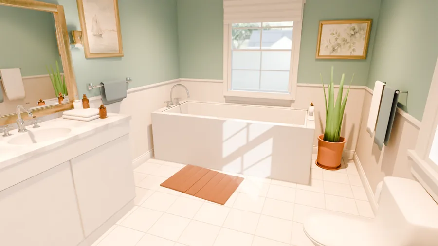 Primary bathroom: Blender render of the 3D set