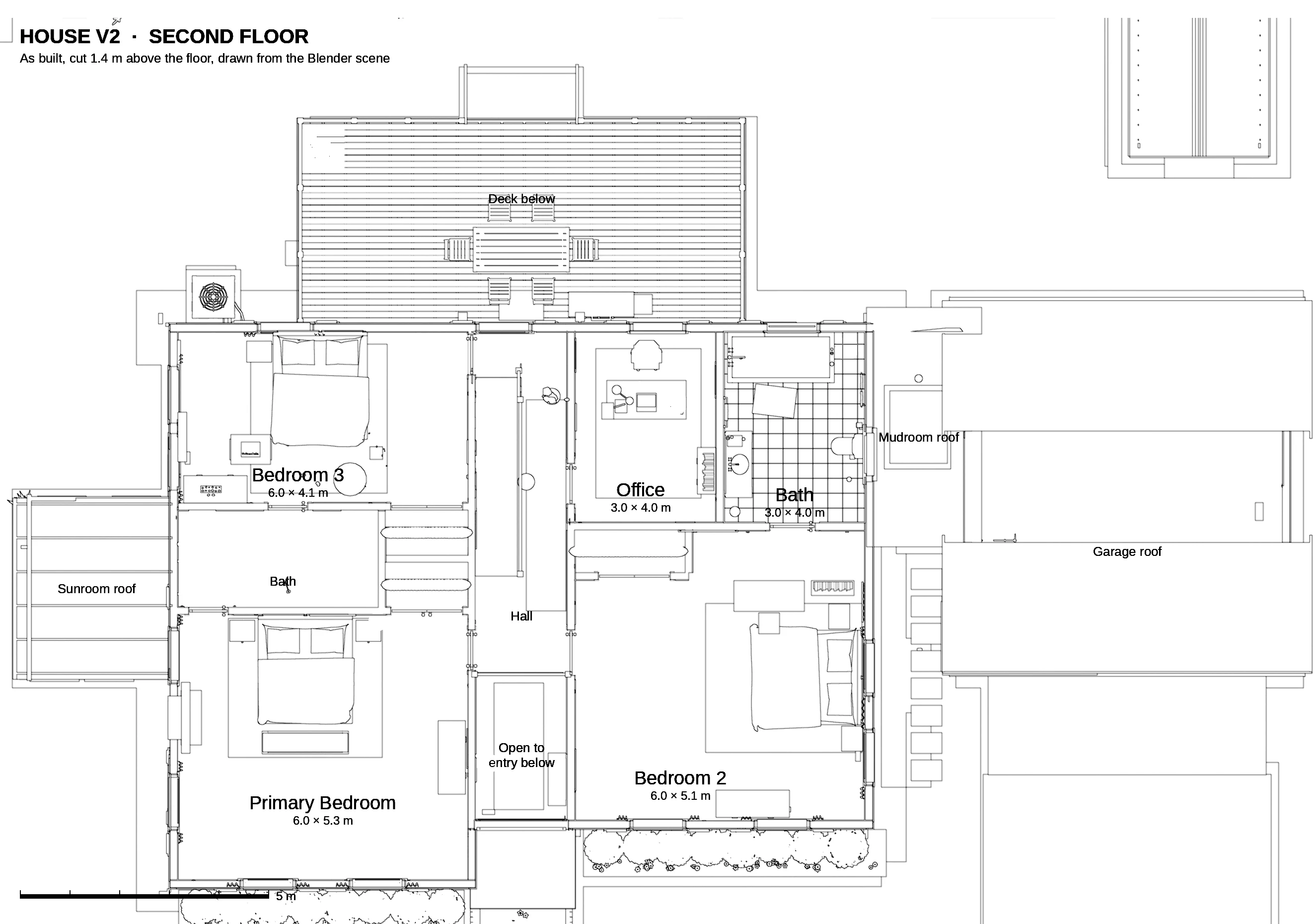Second-floor plan, cut from the finished 3D model