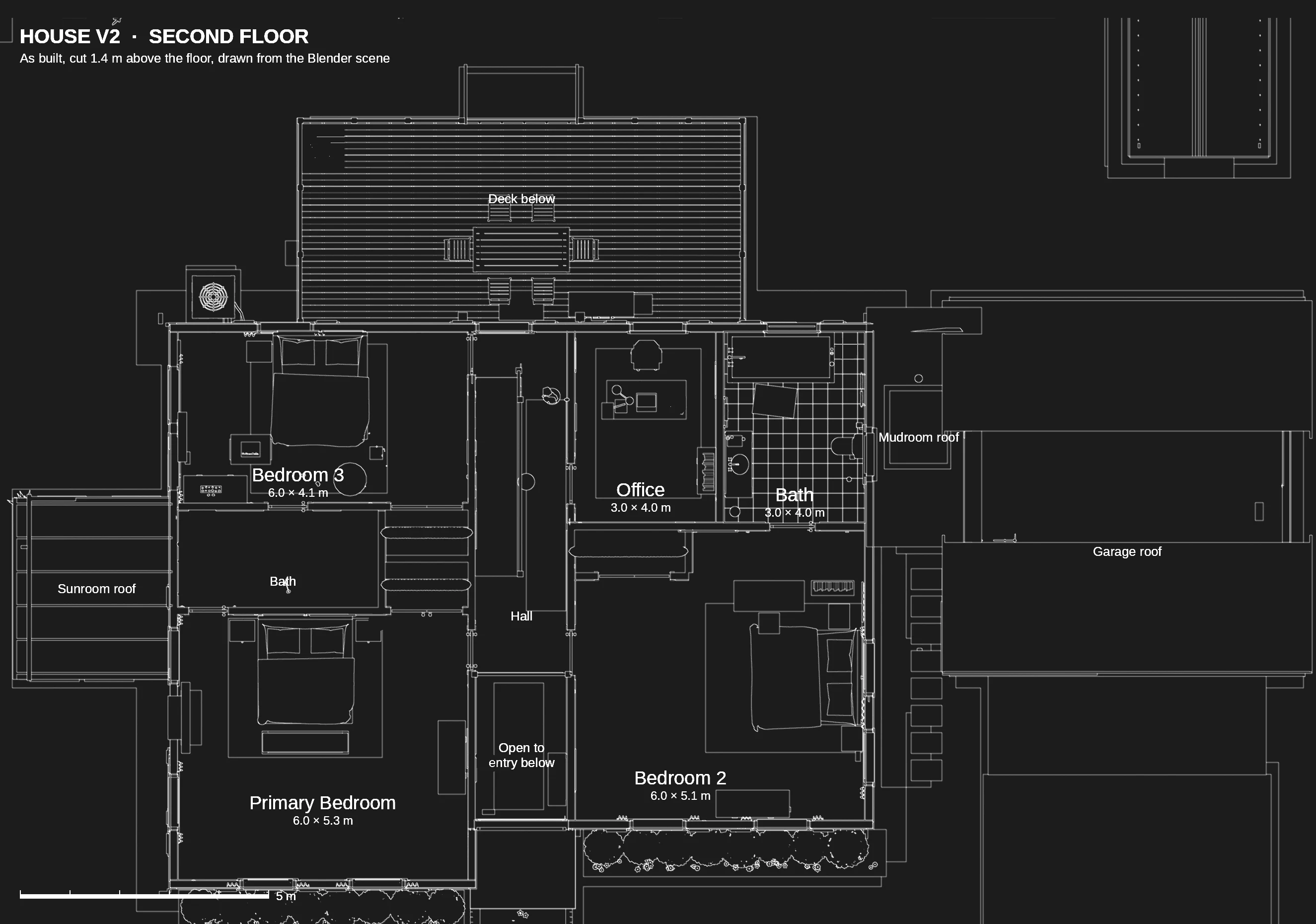 Second-floor plan, cut from the finished 3D model
