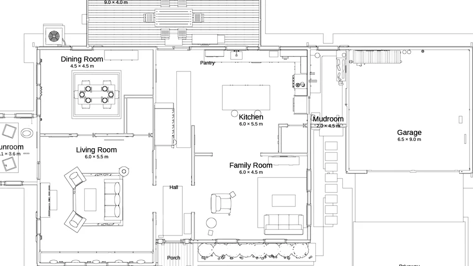 Stage 1: the first floor plan of the house as built, cut from the finished 3D model